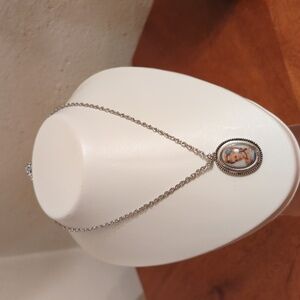 Limoges pendant with whiting and Davis chain. Vintage.